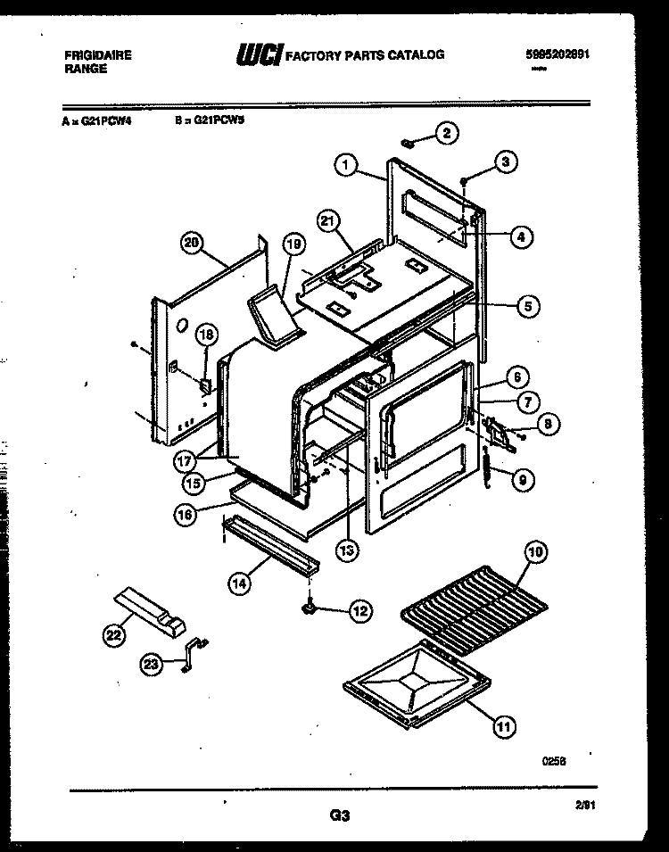 BODY PARTS Diagram and Parts List for G21PCW5  Frigidaire Range