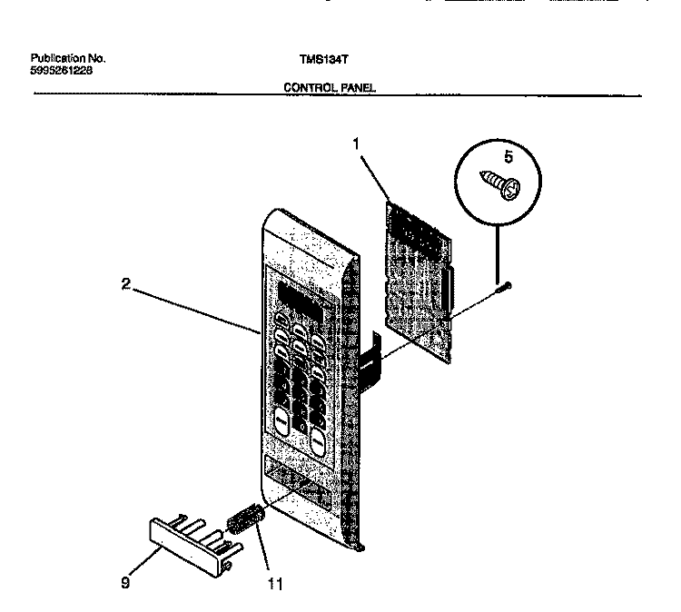 CONTROL PANEL Diagram and Parts List for TMS134T1G2  Tappan Microwave