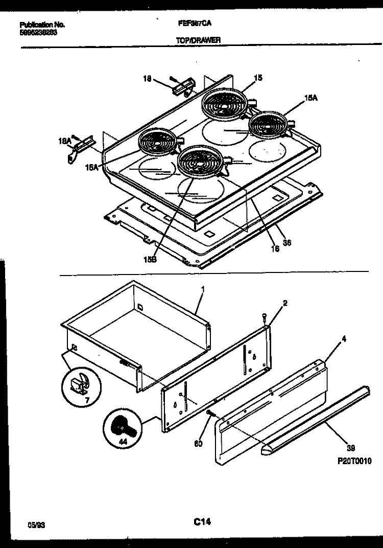 COOKTOP AND DRAWER PARTS Diagram and Parts List for FEF367CATA  Frigidaire Range