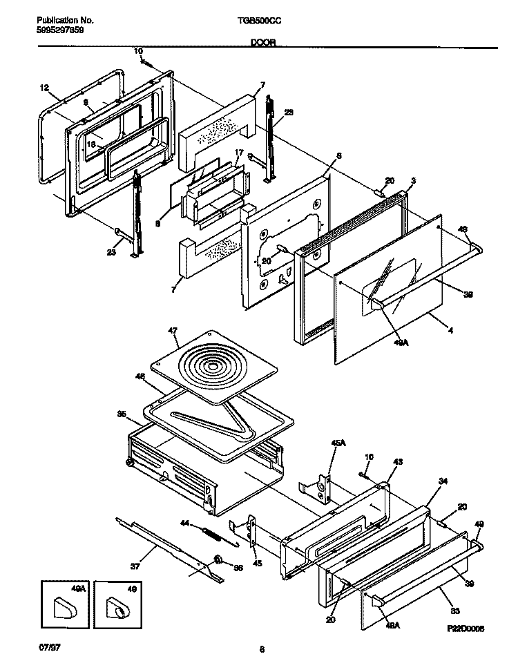DOOR Diagram and Parts List for TGB500CCB3  Tappan Wall Oven