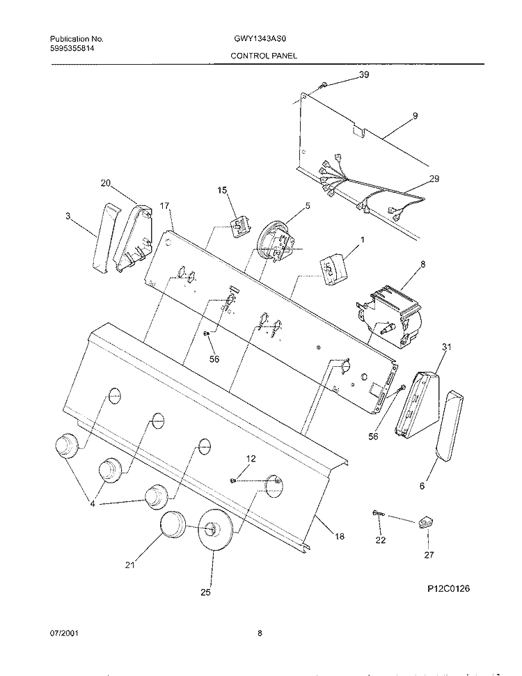 CONTROL PANEL Diagram and Parts List for GWY1343AS0  Gibson Washer