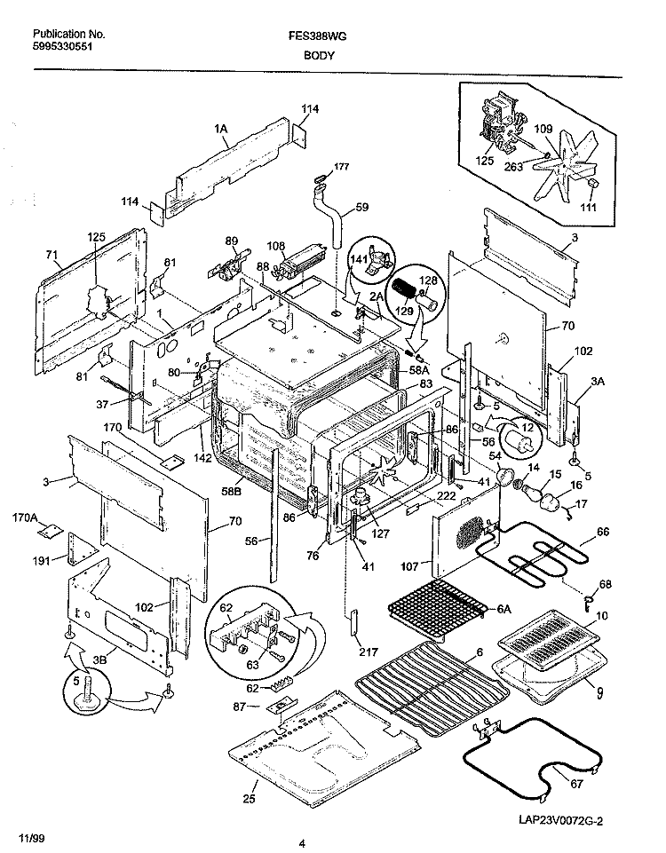 BODY Diagram and Parts List for FES388WGCH  Frigidaire Range