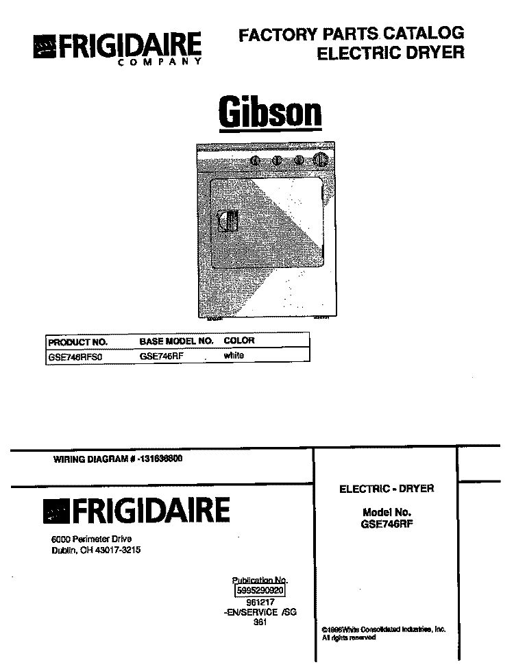 COVER Diagram and Parts List for GSE746RFS0  Gibson Dryer