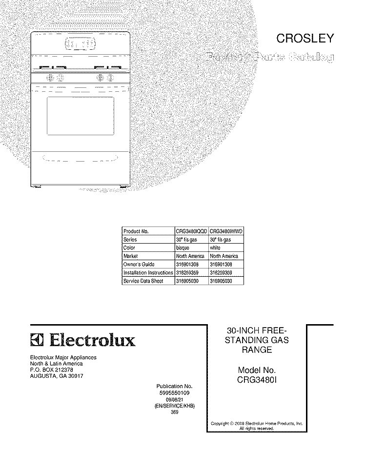 COVER Diagram and Parts List for CRG3480IQQD  Crosley Range