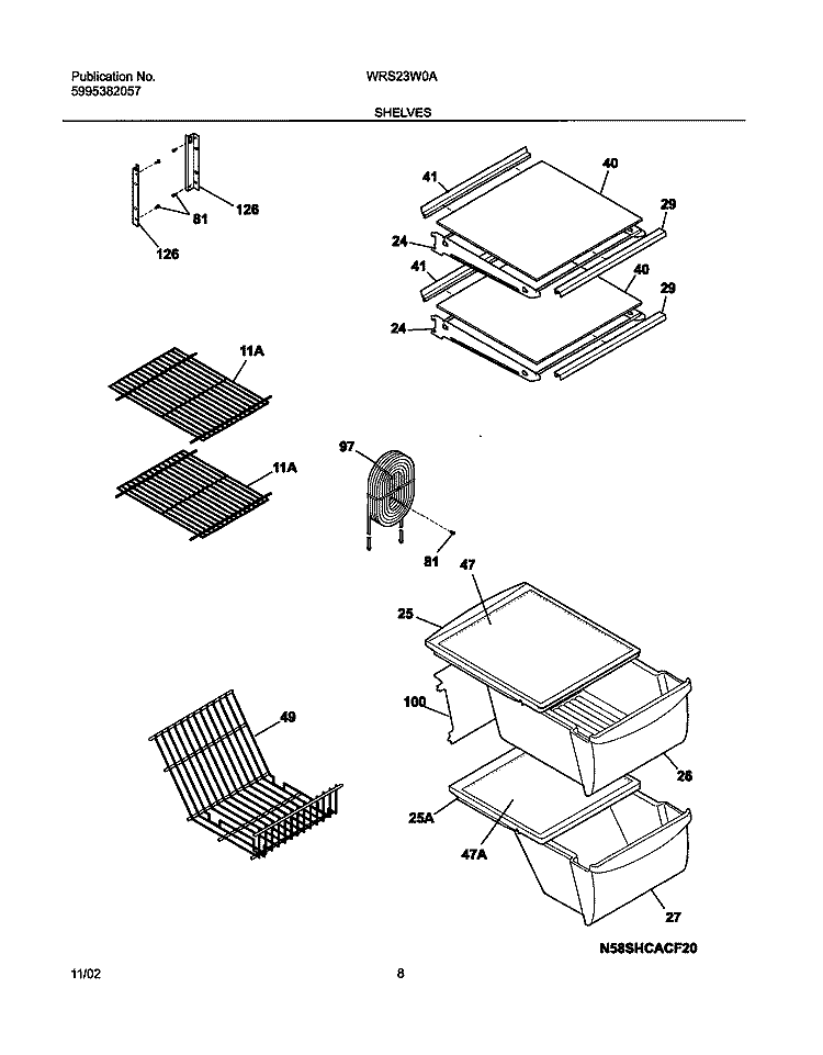 SHELVES Diagram and Parts List for WRS23W0AW5  Westinghouse Refrigerator
