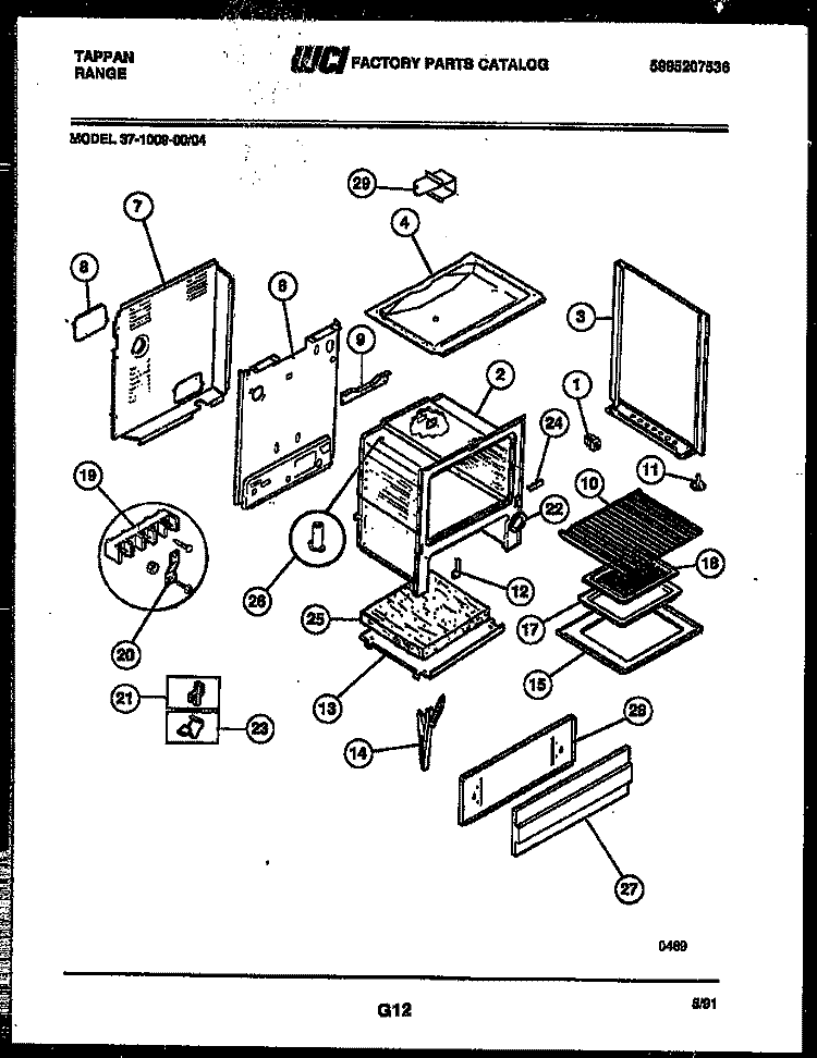 BODY PARTS Diagram and Parts List for 37-1009-00-04  Tappan Range