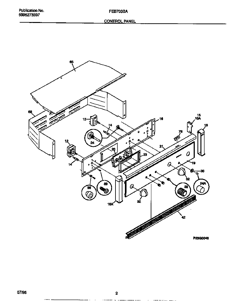 CONTROL PANEL Diagram and Parts List for FEB703BABF  Frigidaire Wall Oven