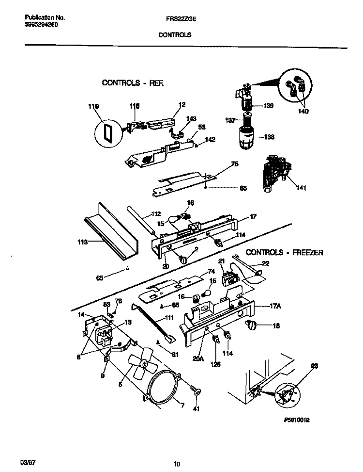 CONTROLS Diagram and Parts List for FRS22AGED2  Frigidaire Refrigerator