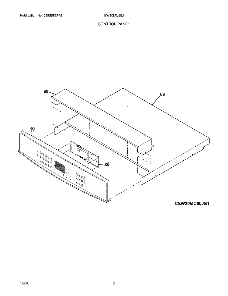 CONTROL PANEL Diagram and Parts List for EW30MC65JB1  Electrolux Microwave Oven Combo