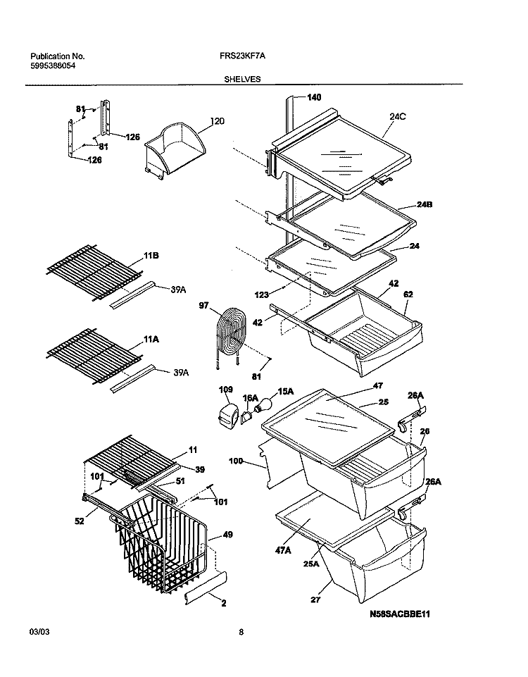 SHLEVES Diagram and Parts List for FRS23KF7AB7  Frigidaire Refrigerator
