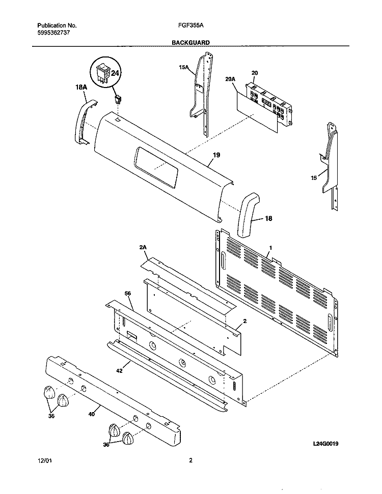 BACKGUARD Diagram and Parts List for FGF355ASB  Frigidaire Range