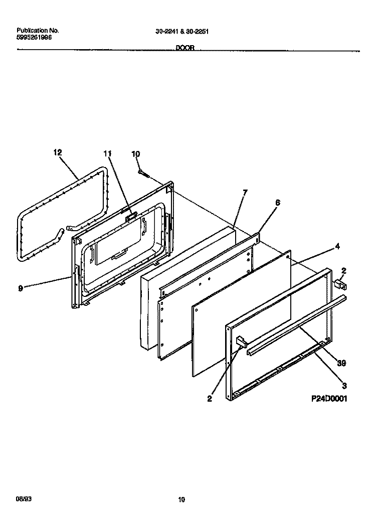 DOOR Diagram and Parts List for 30-2241-00-08  Tappan Range