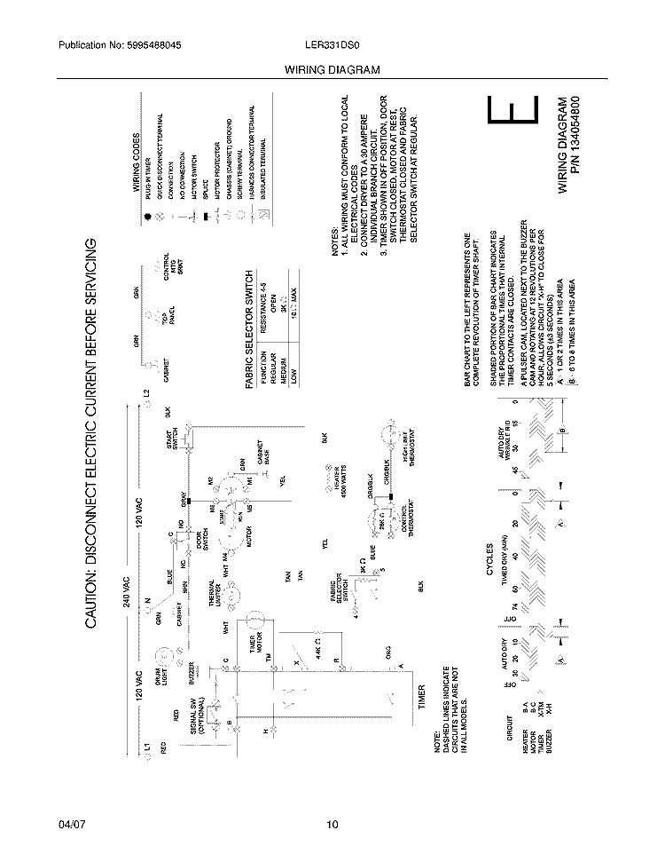 WIRING DIAGRAM Diagram and Parts List for LER331DS0  Frigidaire Dryer