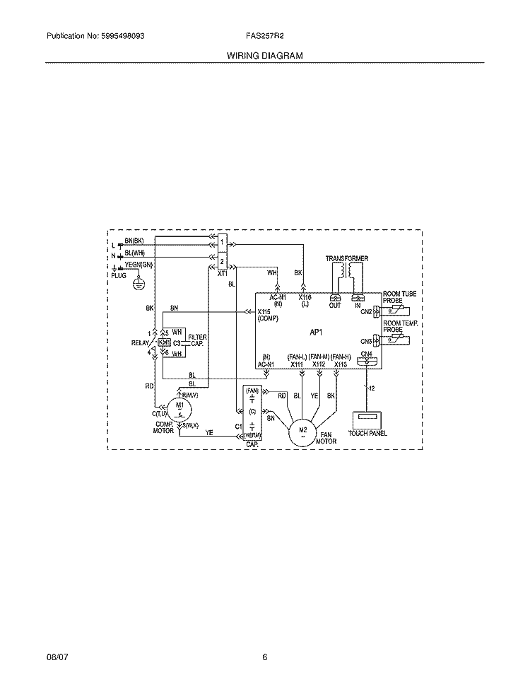 WIRING DIAGRAM Diagram and Parts List for FAS257R2A2  Frigidaire Air Conditioner
