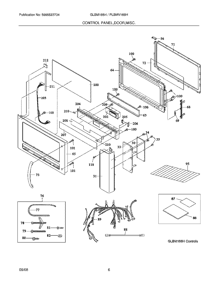 CONTROL PANEL,DOOR,MISC. Diagram and Parts List for PLBMV188HCA  Frigidaire Microwave