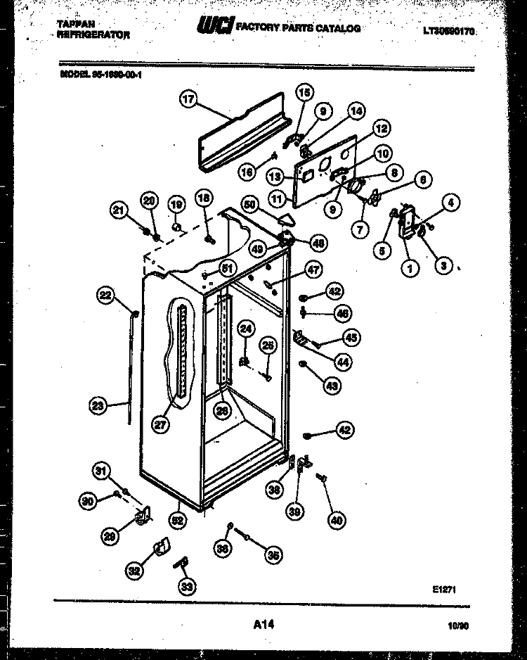 CABINET PARTS Diagram and Parts List for 95-1980-23-01  Tappan Refrigerator