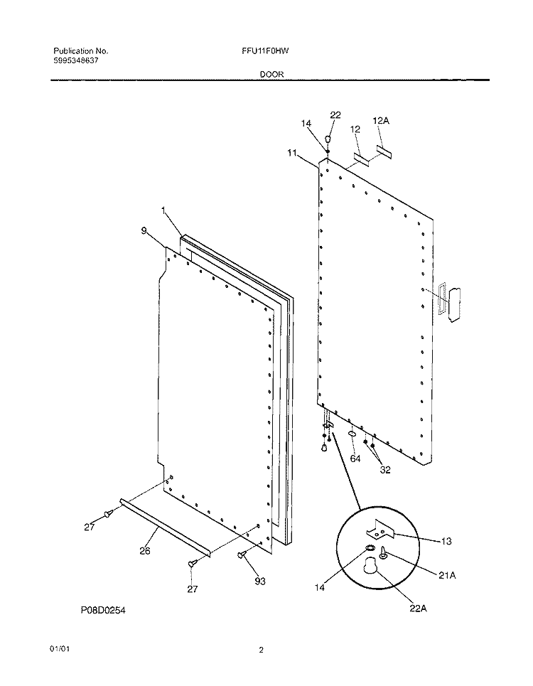 DOOR Diagram and Parts List for FFU11F0HW4  Frigidaire Freezer