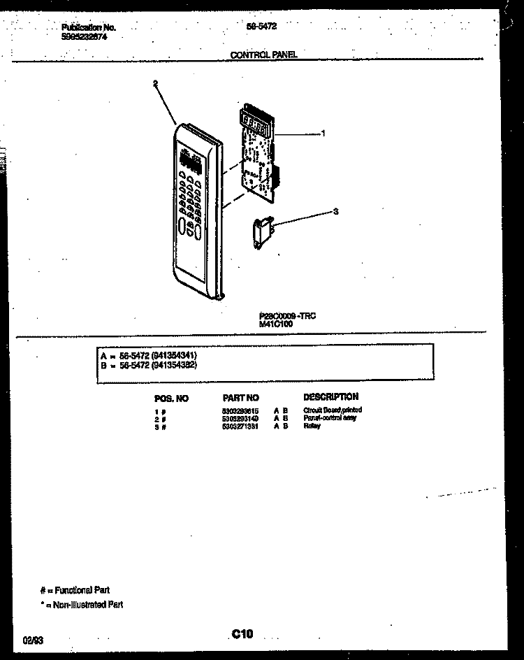 CONTROL PANEL Diagram and Parts List for 56-5472-10-03  Tappan Microwave