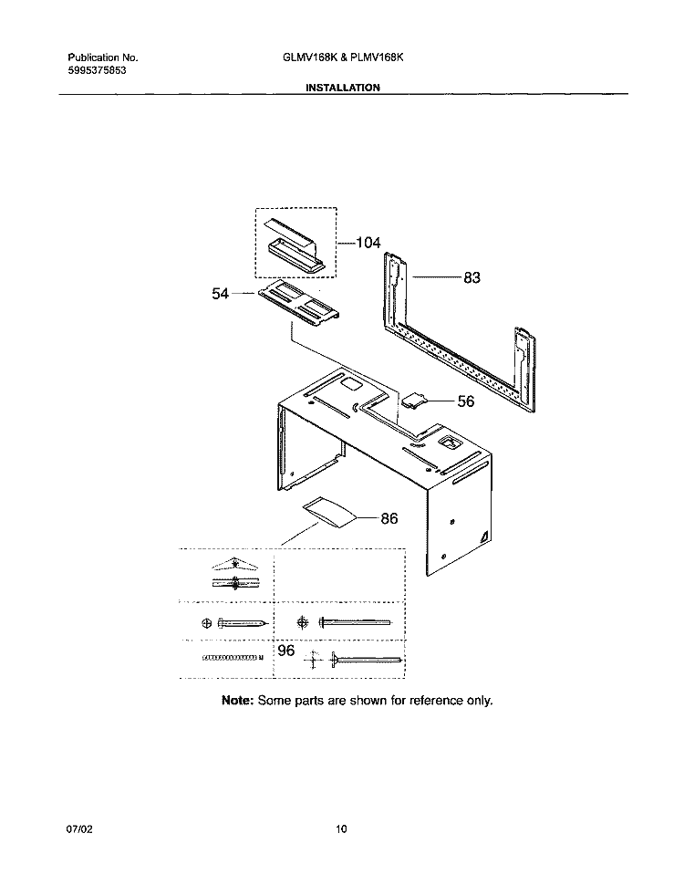 INSTALLATION Diagram and Parts List for PLMV168KC4  Frigidaire Microwave