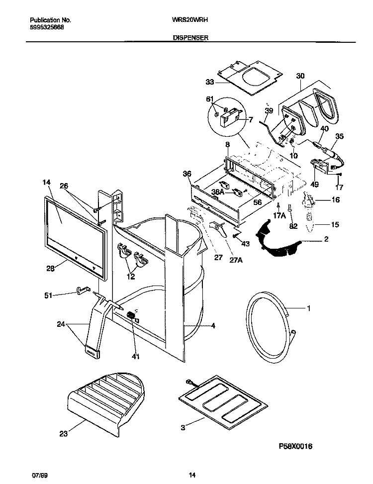 ICE DISPENSER Diagram and Parts List for WRS20WRHD1  Frigidaire Refrigerator