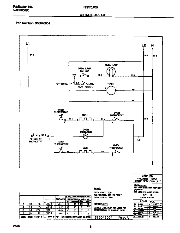 WIRING DIAGRAM Diagram and Parts List for FEB702CESA  Frigidaire Wall Oven