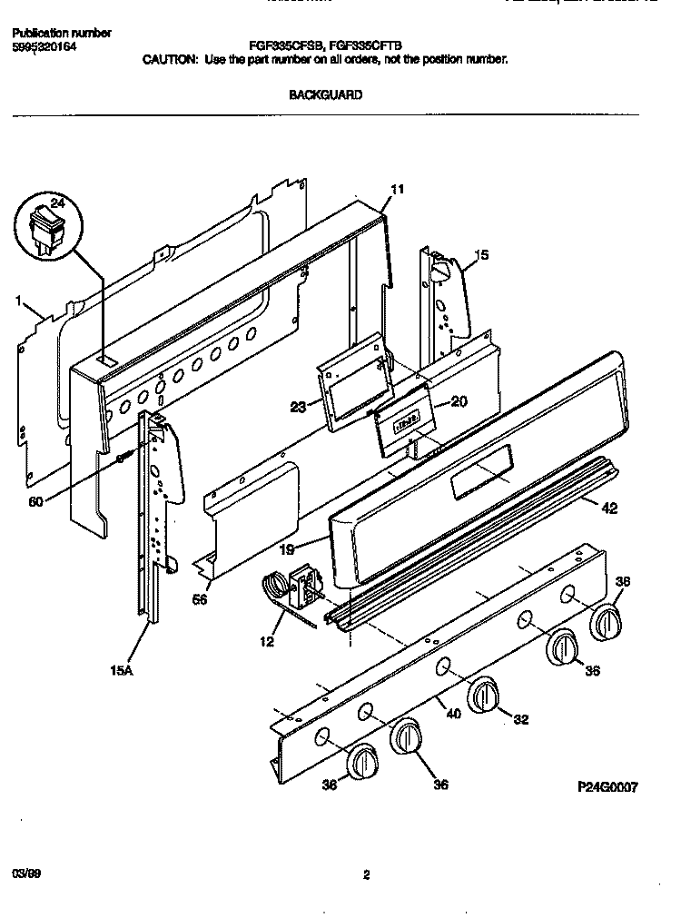 BACKGUARD Diagram and Parts List for FGF335CFSB  Frigidaire Range