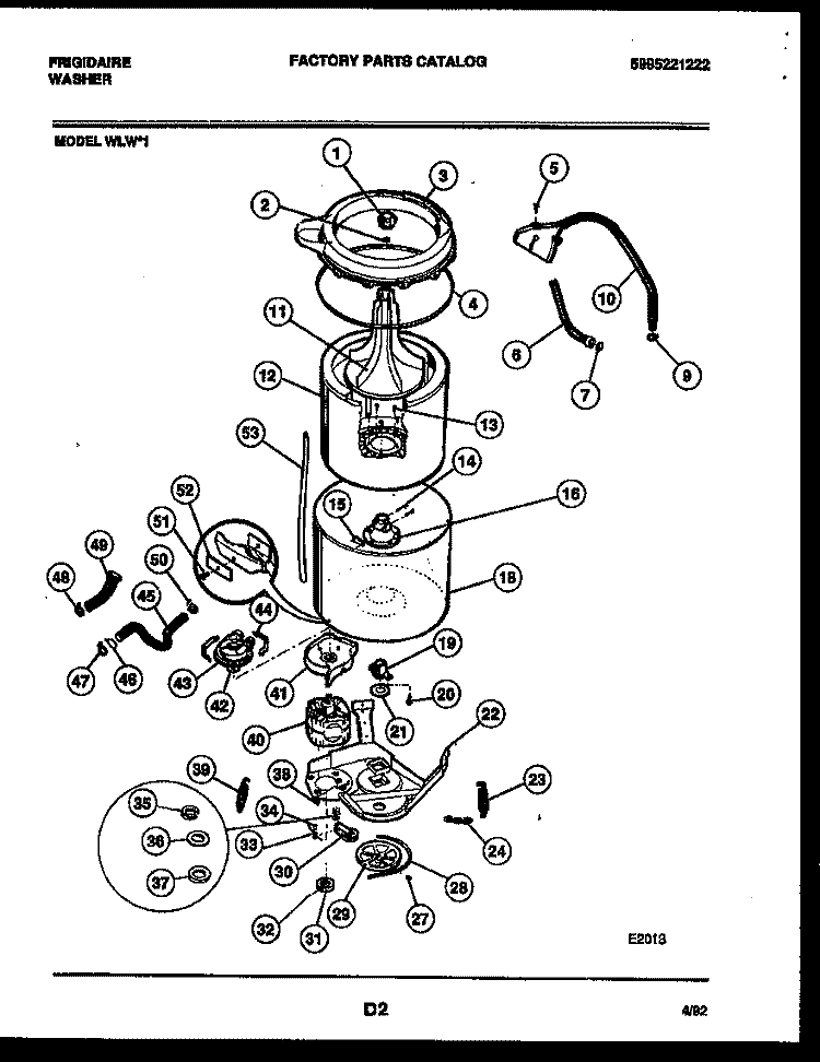 TUB DETAIL Diagram and Parts List for WLW1  Frigidaire Washer