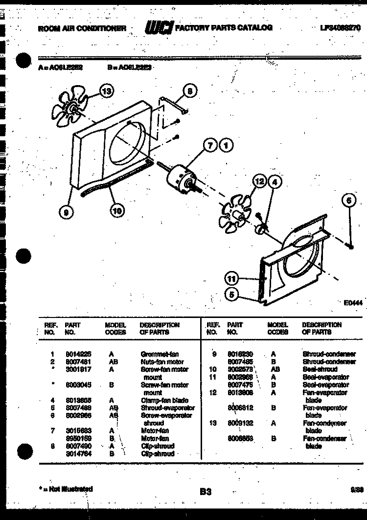 AIR HANDLING PARTS Diagram and Parts List for A06LE2E3  Frigidaire Air Conditioner