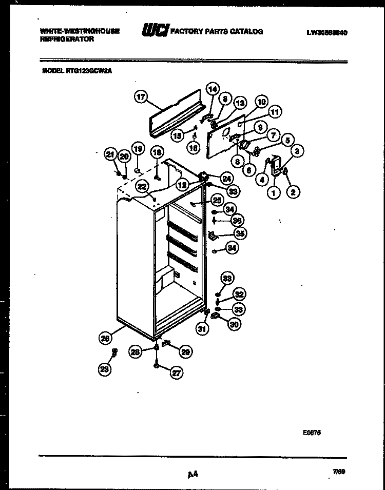 CABINET PARTS Diagram and Parts List for RTG123GCH2A  Frigidaire Refrigerator