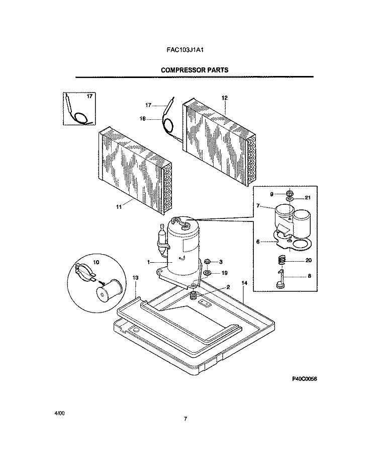 COMPRESSOR PARTS Diagram and Parts List for FAC103J1A1  Frigidaire Air Conditioner