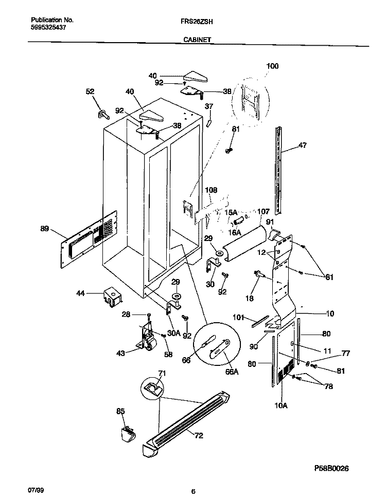 CABINET Diagram and Parts List for FRS26ZSHB1  Frigidaire Refrigerator