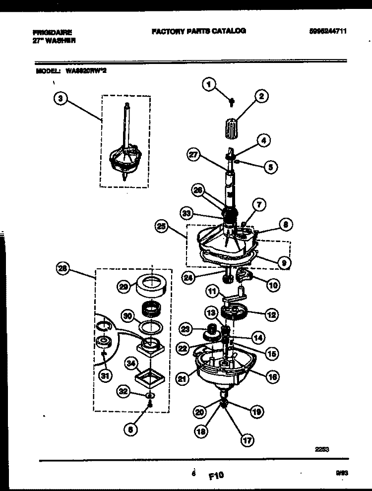 TRANSMISSION PARTS Diagram and Parts List for WA6620RW2  Frigidaire Washer