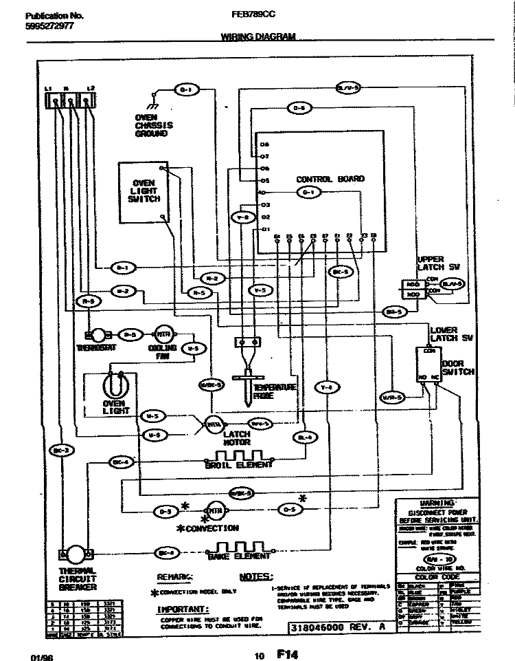 WIRING DIAGRAM Diagram and Parts List for FEB789CCB1  Frigidaire Wall Oven