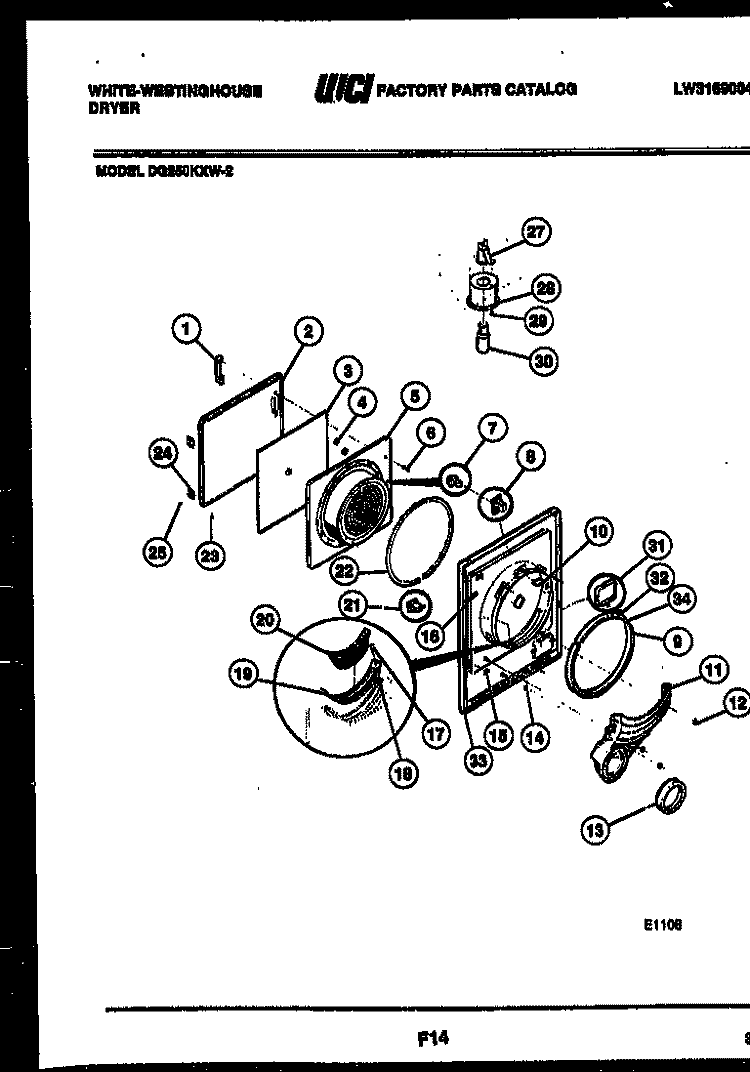 DOOR PARTS Diagram and Parts List for DG250KXH2  Frigidaire Dryer