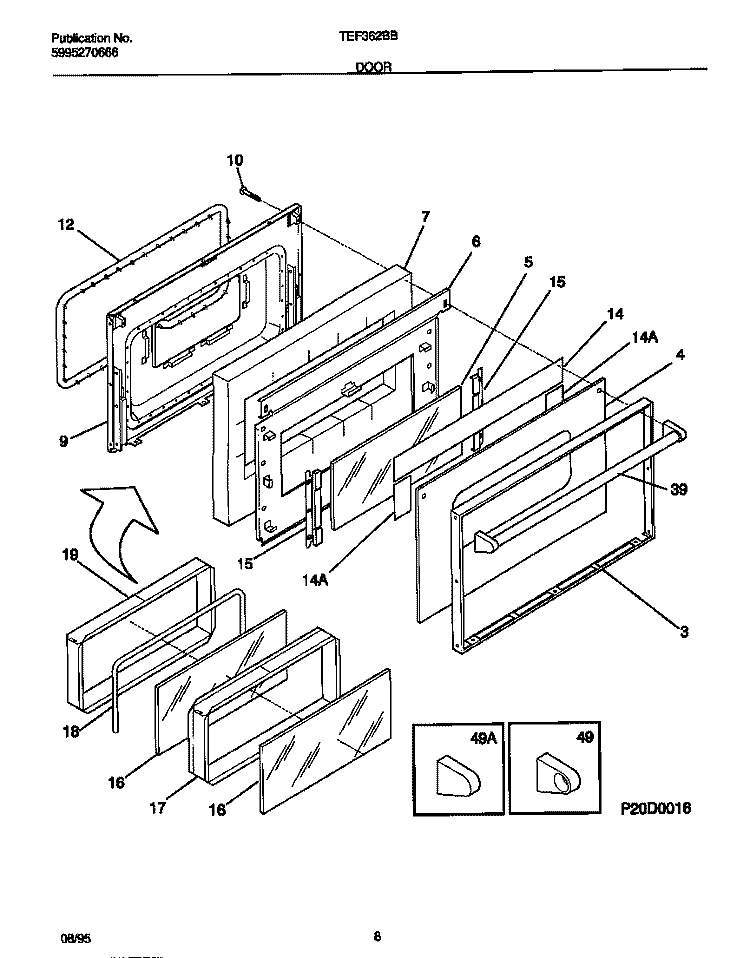 DOOR Diagram and Parts List for TEF362BBBC  Tappan Range