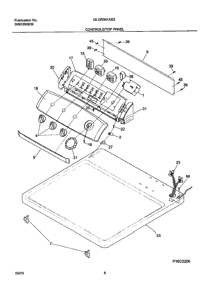 CONTROLS Diagram and Parts List for GLGR341AS3  Frigidaire Dryer