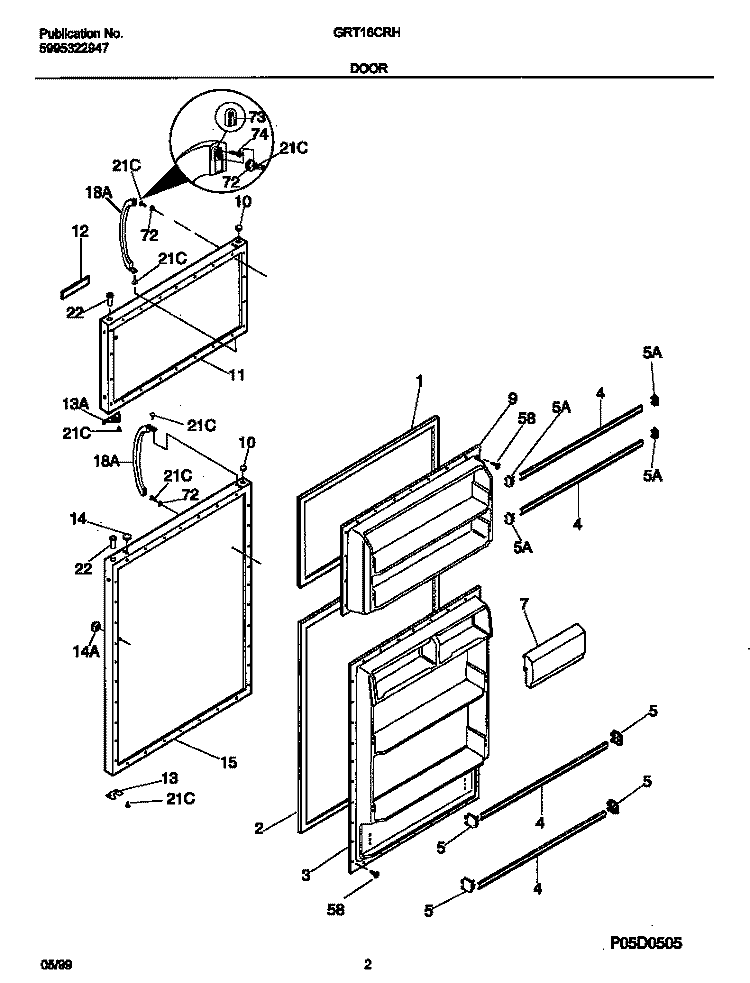 DOORS Diagram and Parts List for GRT16CRHW1  Gibson Refrigerator