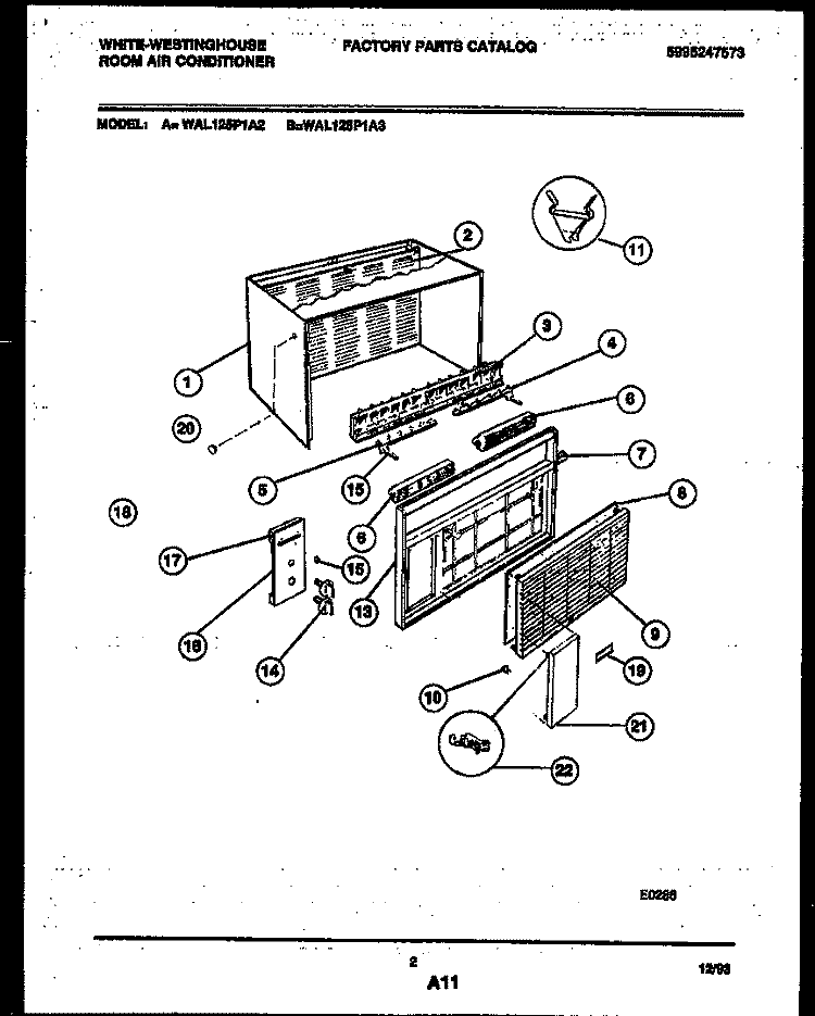 CABINET PARTS Diagram and Parts List for WAL125P1A3  Frigidaire Air Conditioner