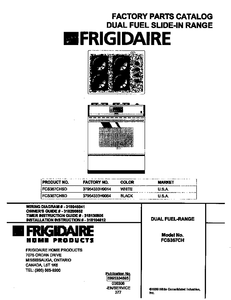 COVER Diagram and Parts List for FCS367CHBD  Frigidaire Range