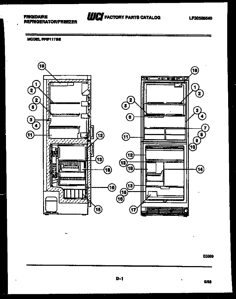 SHELVES AND SUPPORTS Diagram and Parts List for FPIF117BEL  Frigidaire Refrigerator