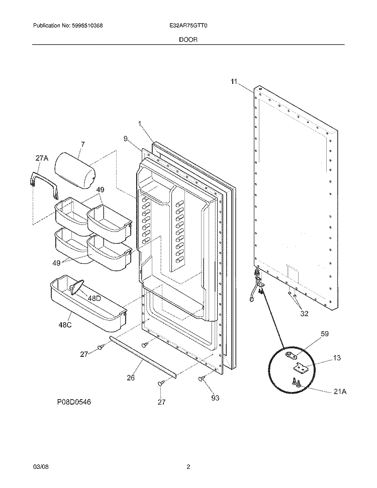 DOOR Diagram and Parts List for E32AR75GTT0  Electrolux Refrigerator