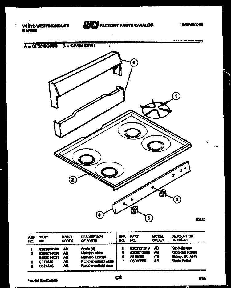 COOKTOP PARTS AND BACKGUARD Diagram and Parts List for GF504KXD1  Frigidaire Range