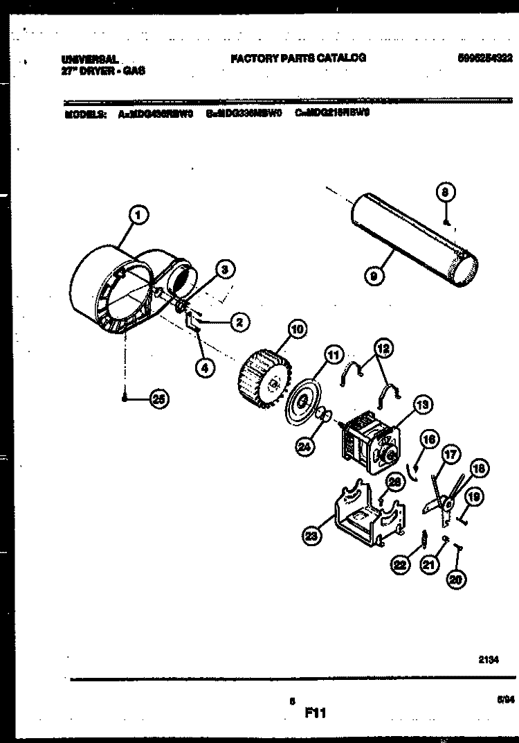 BLOWER AND DRIVE PARTS Diagram and Parts List for MDG336MBWW0  Gibson Dryer