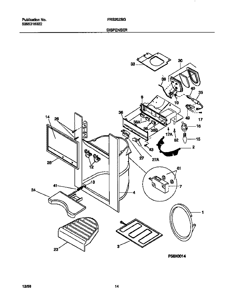 ICE DISPENSER Diagram and Parts List for FRS20ZSGB2  Frigidaire Refrigerator
