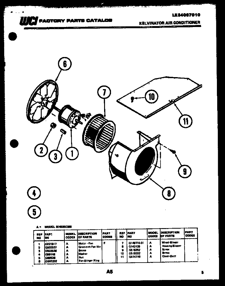 AIR HANDLING PARTS Diagram and Parts List for MH525C2S5  Kelvinator Air Conditioner