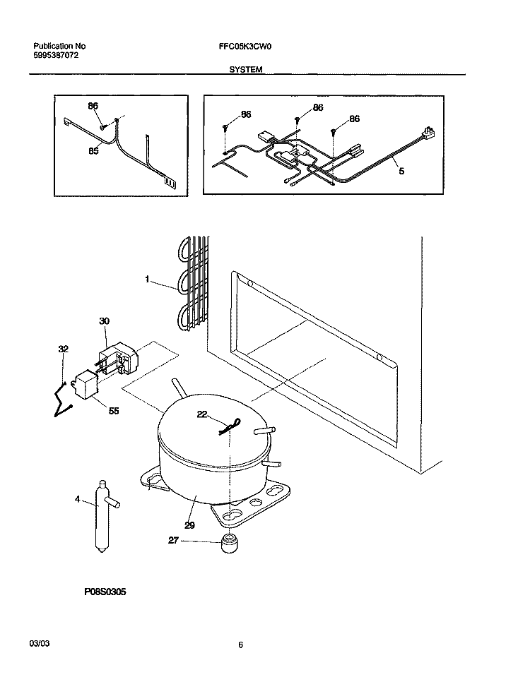 SYSTEM Diagram and Parts List for FFC05K3CW0  Frigidaire Freezer