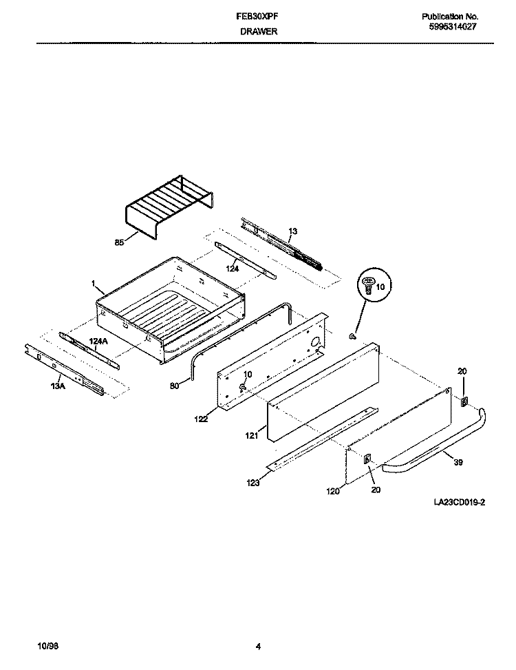 DRAWER Diagram and Parts List for FEB30XPFSA  Frigidaire Warming Drawer