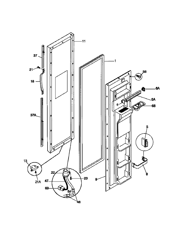 FREEZER DOOR Diagram and Parts List for F45WR22CD1  Frigidaire Refrigerator