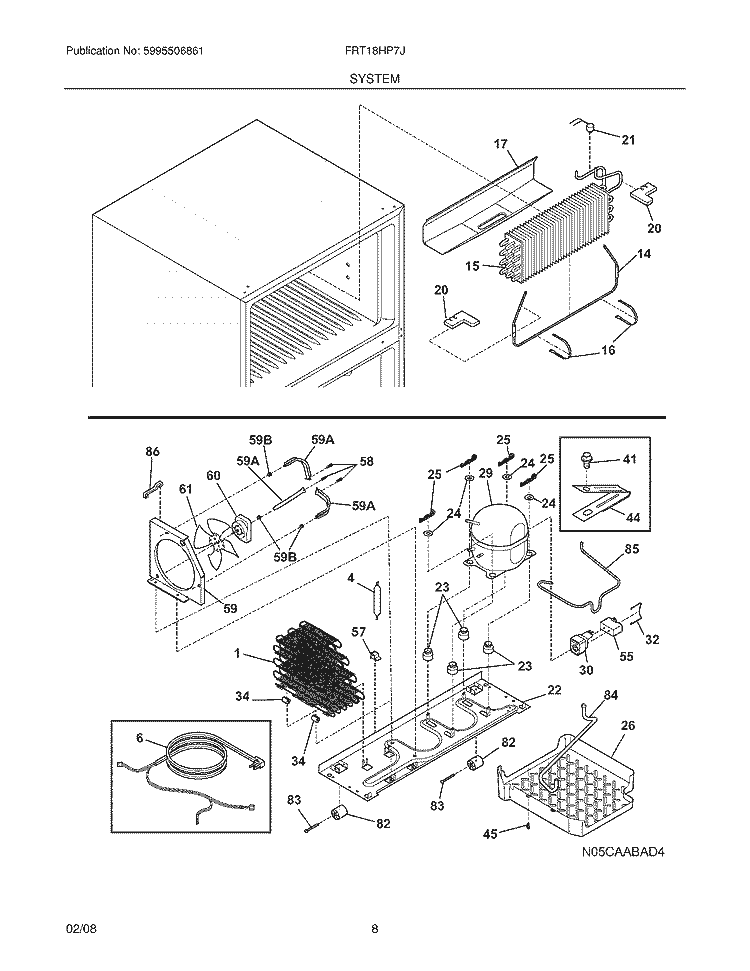 SYSTEM Diagram and Parts List for FRT18HP7JB0  Frigidaire Refrigerator