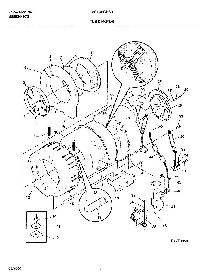 TUB AND MOTOR Diagram and Parts List for FWT648GHS0  Frigidaire Washer